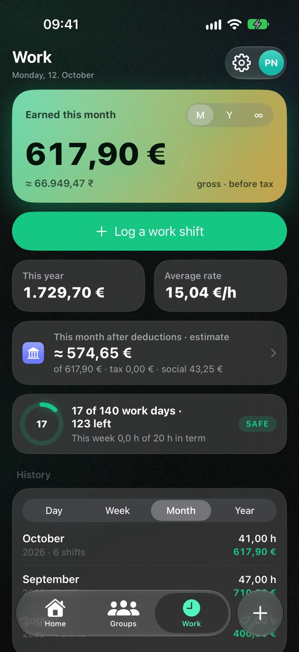 Work: earnings and the tax estimate